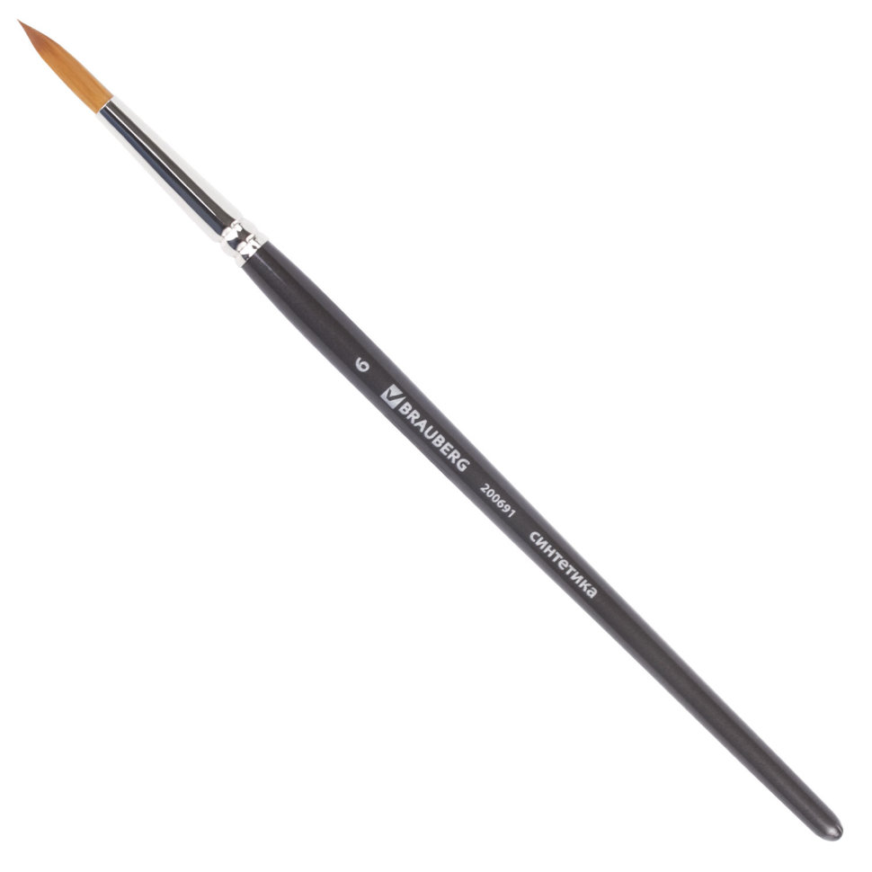 Кисть художественная синтетика мягкая, круглая, № 6, короткая ручка 200691 цена за 5 шт , 